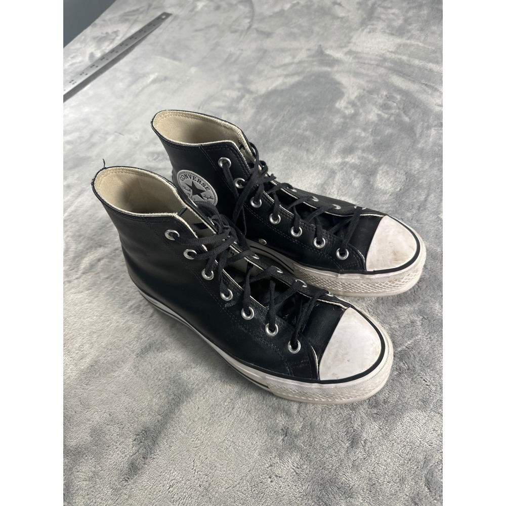 Converse Chuck Taylor All Star Platform High Top Black Leather Sneakers 561675C - Picture 2 of 7